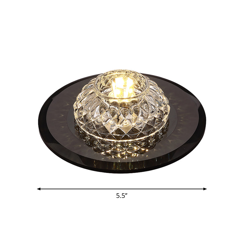 Lattice Bowl Flush Light Fixture Minimalist Beveled Crystal LED Black Close to Ceiling Light for Porch