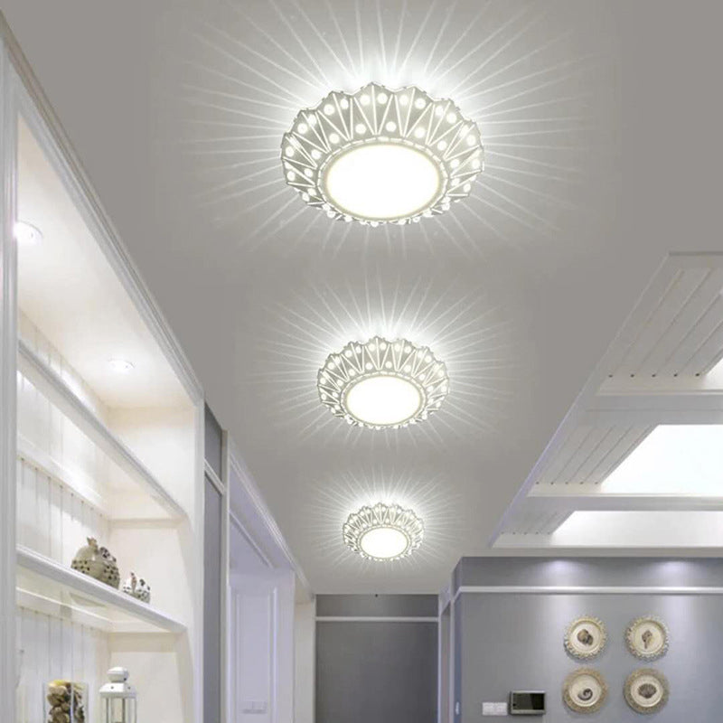 Metalen opvouwbare inbouwlamp, moderne LED-plafondgemonteerde lamp in wit met kristallen accent