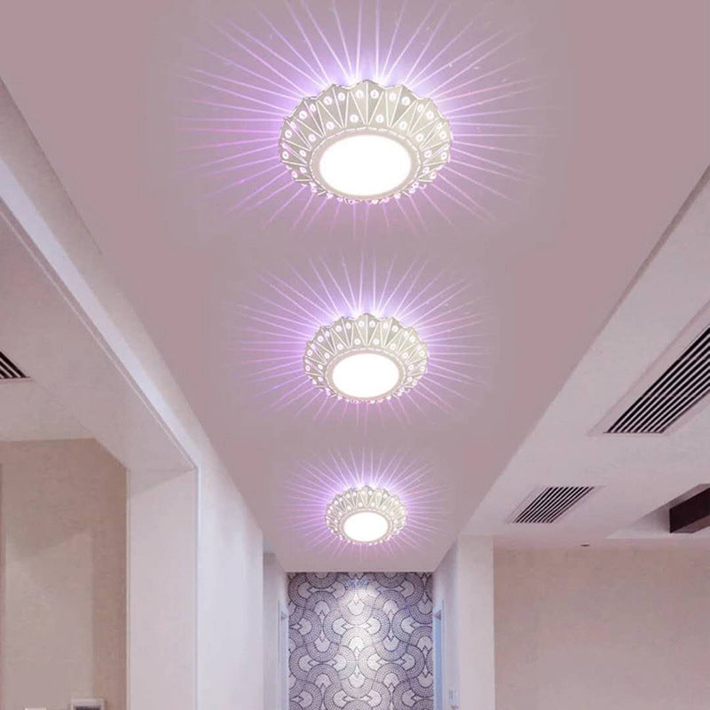 Metalen opvouwbare inbouwlamp, moderne LED-plafondgemonteerde lamp in wit met kristallen accent