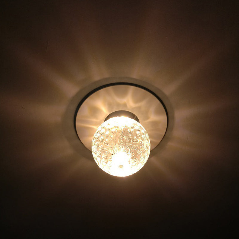Nordic Spherical Flush Mount Fixture Clear Hammered Crystal LED Hallway Close to Ceiling Lighting