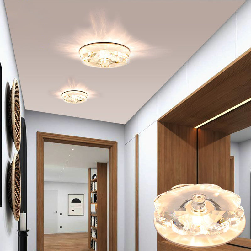 Clear Crystal Floweret Mini Flushmount Light Modernist LED dicht bij plafond lamp voor Doorweg