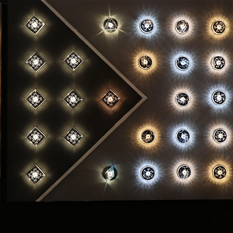 Clear Crystal Square Mini Flush Light Modernism LED Ceiling Mounted Fixture with Carved Flower Pattern