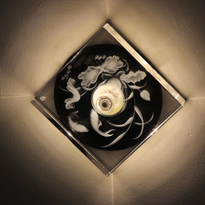 Clear Crystal Square Mini Flush Light Modernism LED Ceiling Mounted Fixture with Carved Flower Pattern