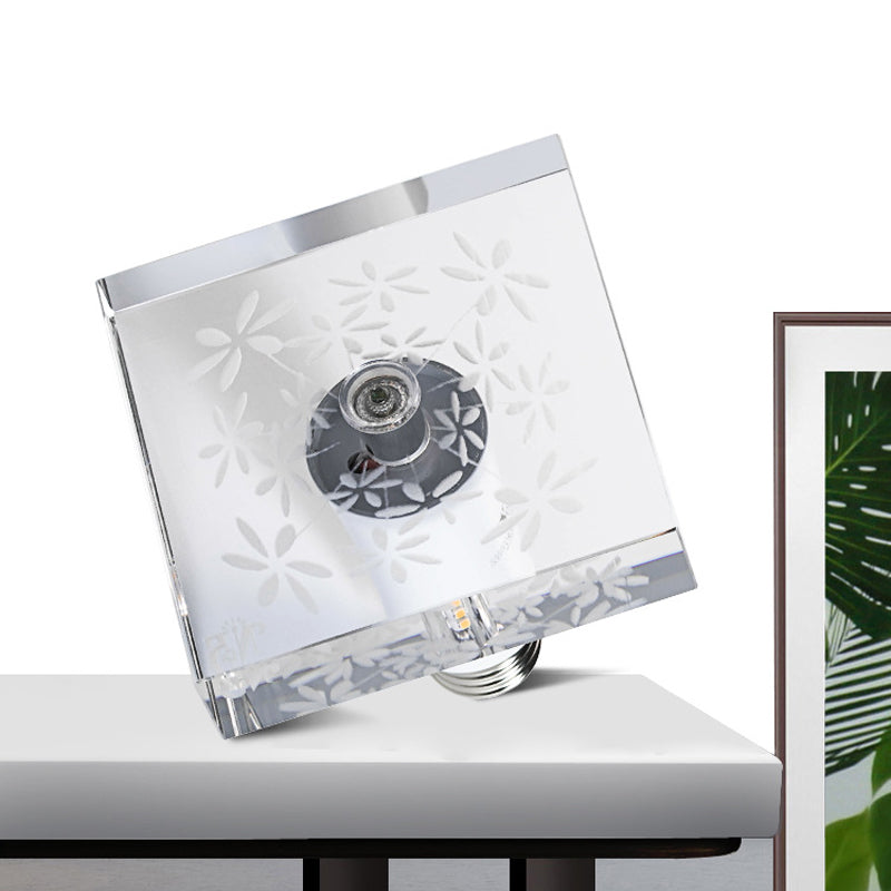 Clear Crystal Square Mini Flush Light Modernism LED Ceiling Mounted Fixture with Carved Flower Pattern