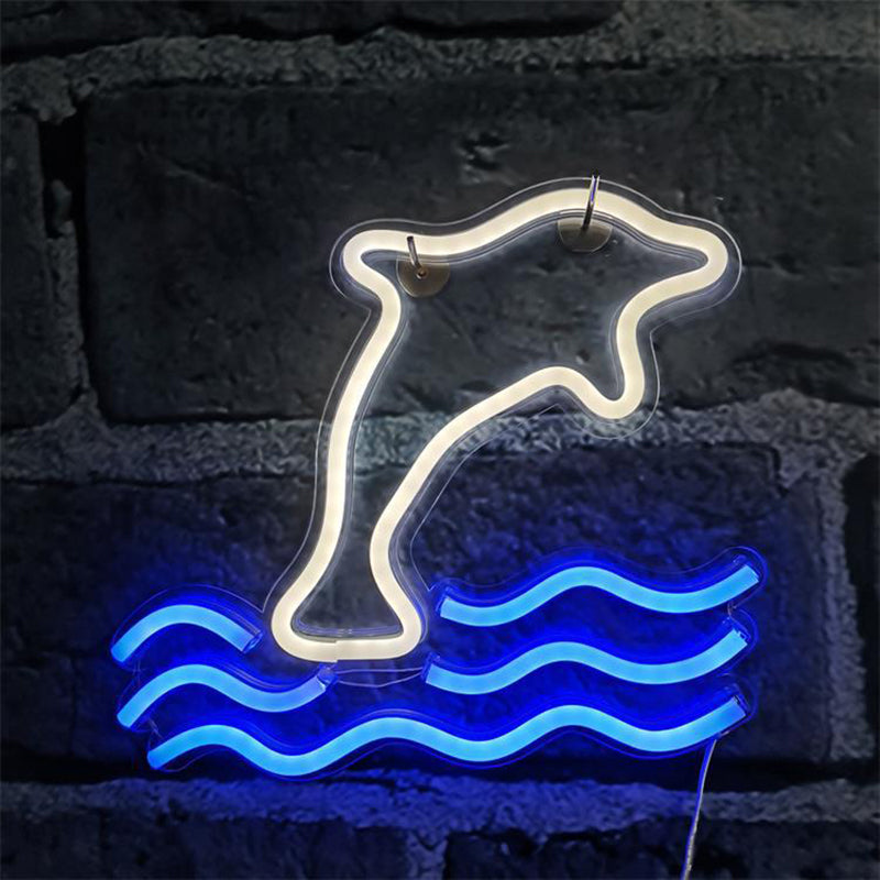 Cartoon Dolphin Night Lamp Plastic Children Bedroom Wall Night Lighting in White