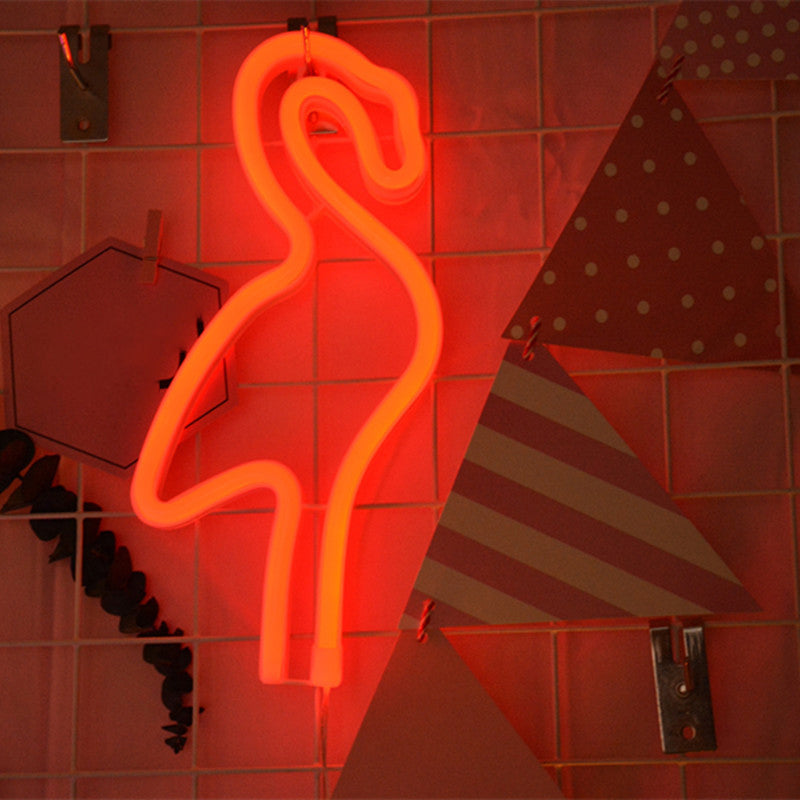 Kids Bedroom LED Night Light Cartoon Style White Wall Hanging Lamp with Flamingo Plastic Shade