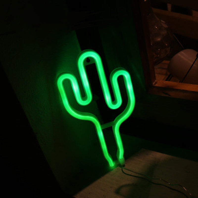 Plástico Cactus mini lámpara nocturna creativa USB operada LED White White Wall Night Lighting