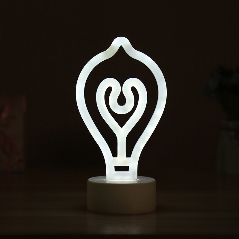 Cartoon LED Table Light White Bulb Shaped Battery Operated Night Lighting with Plastic Shade