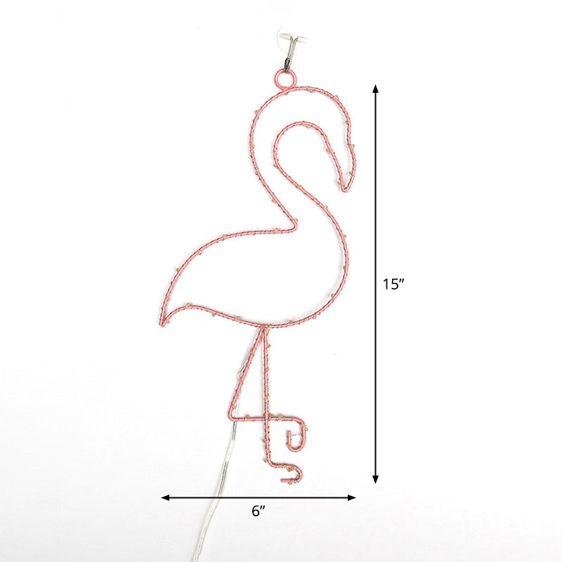 Metal Flamingo Wall Light Simplicity Battery Operated LED Pink Night Table Lamp