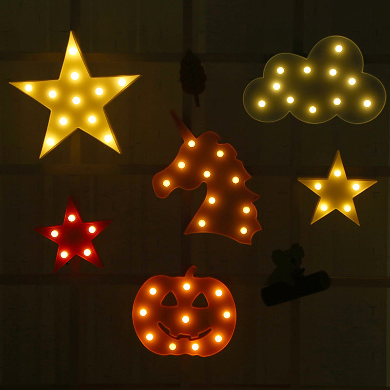 Simple Pentastar Night Stand Lamp Plastic LED Bedroom Night Lighting with Hollow-out Design