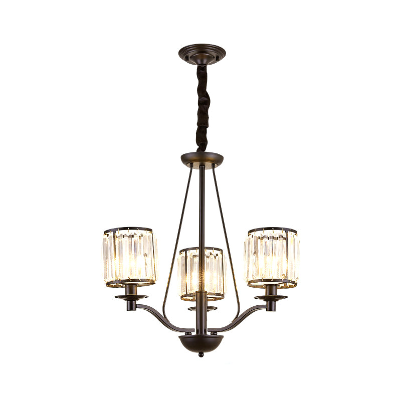 Trommelklare Kristall Anhänger Lampe Land Wohnzimmer Kronleuchterleuchte in Schwarz