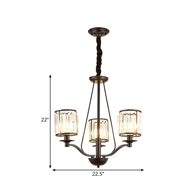 Trommelklare Kristall Anhänger Lampe Land Wohnzimmer Kronleuchterleuchte in Schwarz