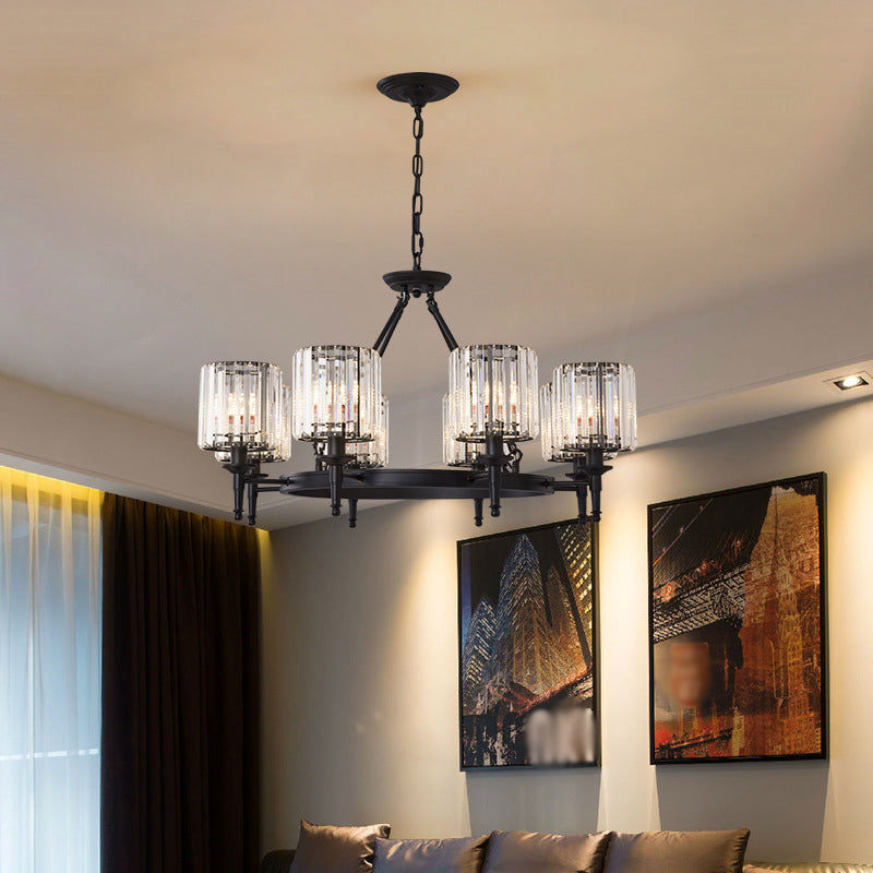 Beveled Crystal Hanging Chandelier Cylinder Traditional Suspension Pendant Light for Living Room
