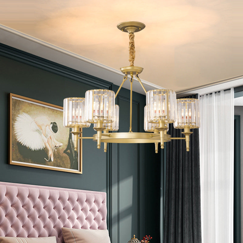 Beveled Crystal Hanging Chandelier Cylinder Traditional Suspension Pendant Light for Living Room