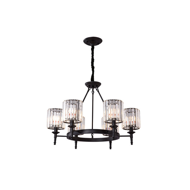 Beveled Crystal Hanging Chandelier Cylinder Traditional Suspension Pendant Light for Living Room