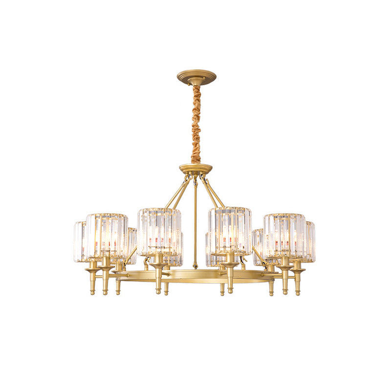 Beveled Crystal Hanging Chandelier Cylinder Traditional Suspension Pendant Light for Living Room
