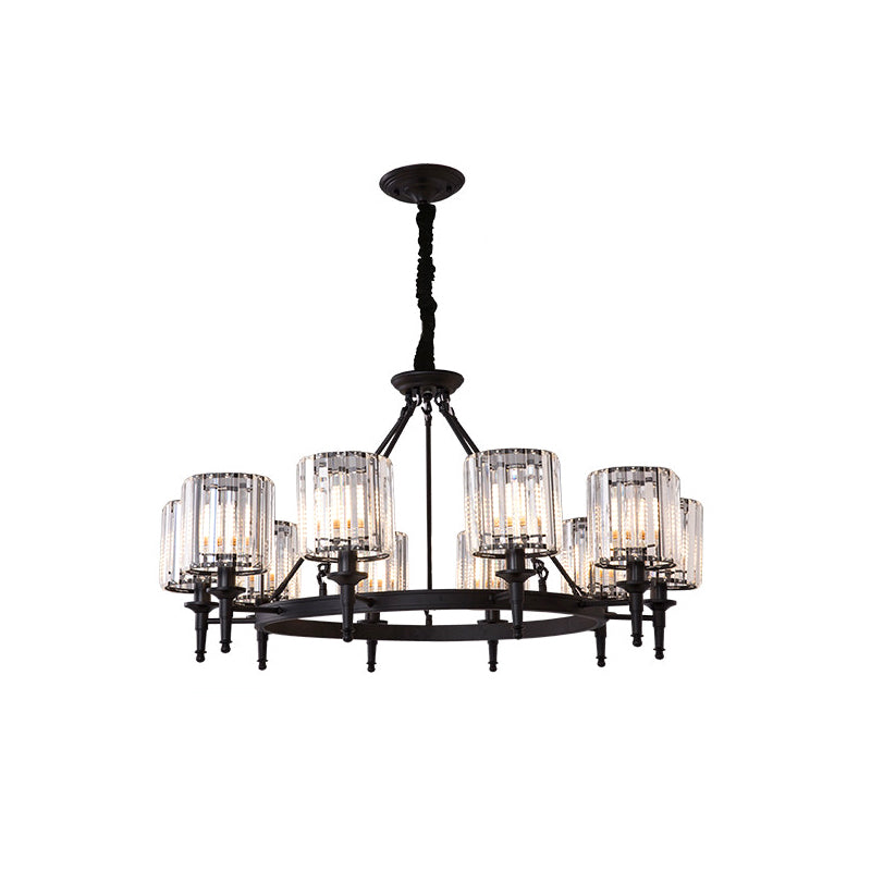 Beveled Crystal Hanging Chandelier Cylinder Traditional Suspension Pendant Light for Living Room