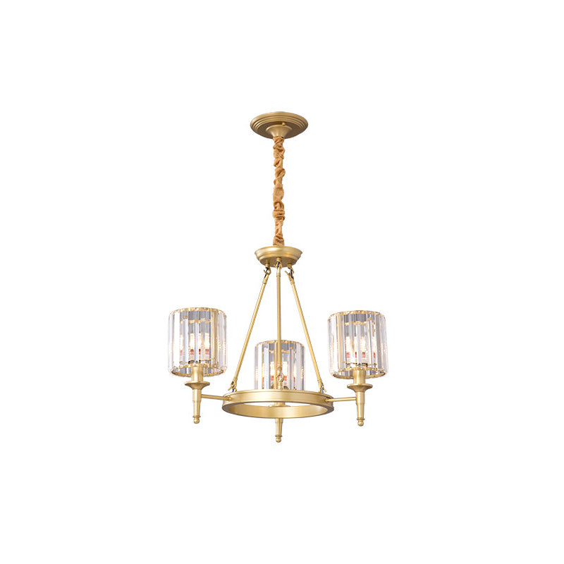 Beveled Crystal Hanging Chandelier Cylinder Traditional Suspension Pendant Light for Living Room