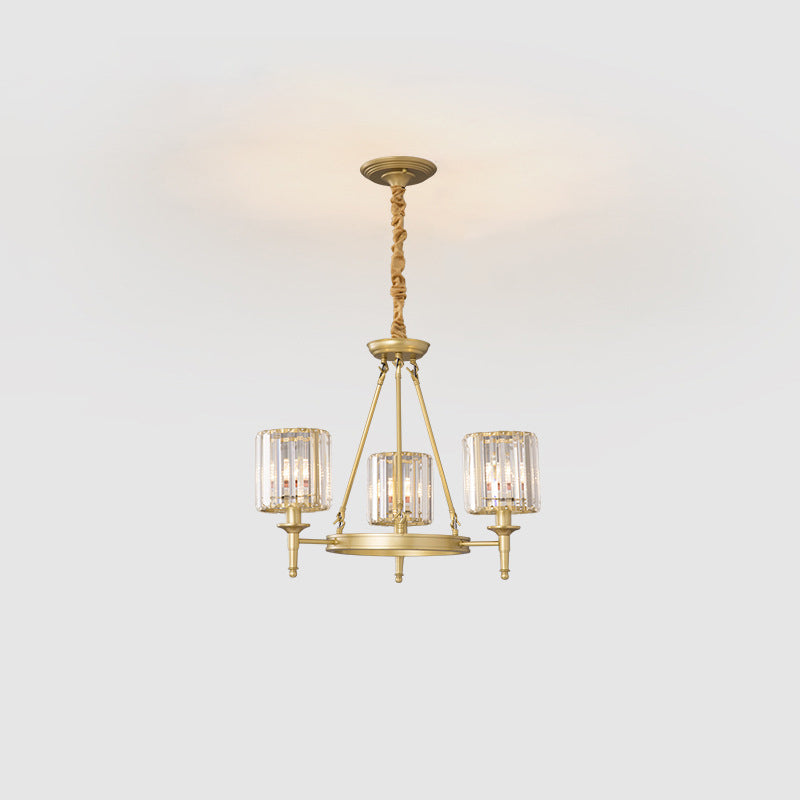 Beveled Crystal Hanging Chandelier Cylinder Traditional Suspension Pendant Light for Living Room
