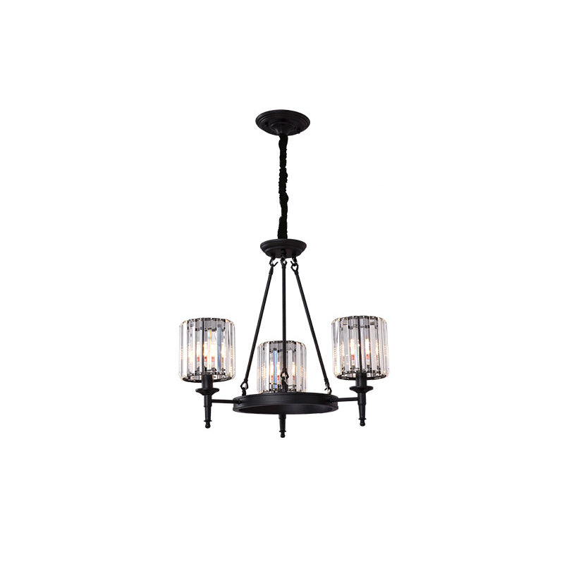 Beveled Crystal Hanging Chandelier Cylinder Traditional Suspension Pendant Light for Living Room