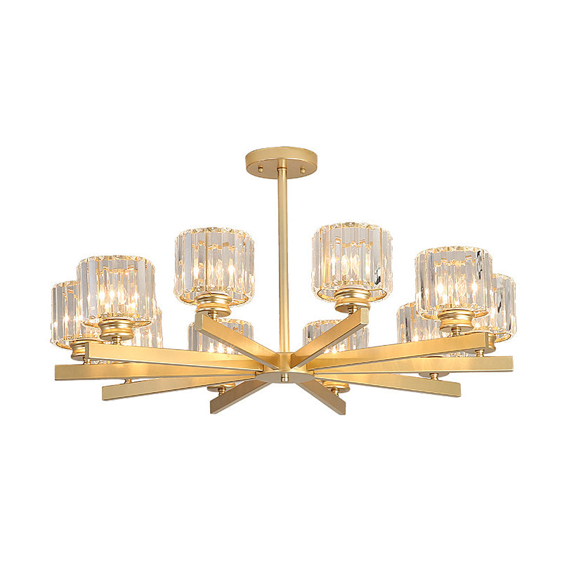 Gold 3/6/10 Heads Pendant Lighting Modern Cylindrical Crystal Radial Chandelier Light