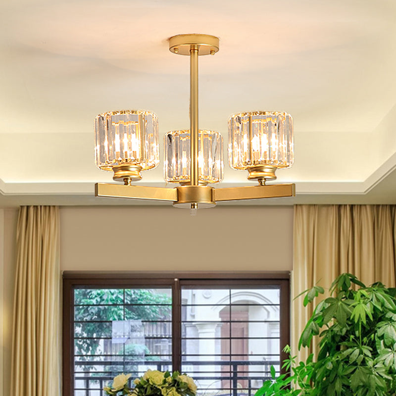 Gold 3/6/10 Heads Pendant Lighting Modern Cylindrical Crystal Radial Chandelier Light