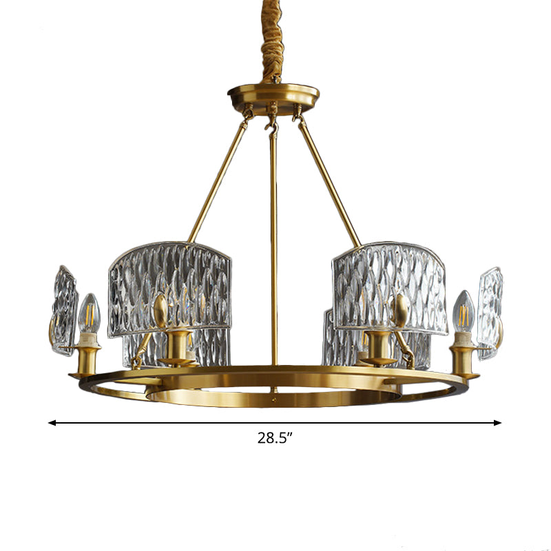 Círculo de vidrio texturizado Luz de colgante de mediados de siglo 6/8/10 Luces Luces de la sala de estar Iluminación en oro
