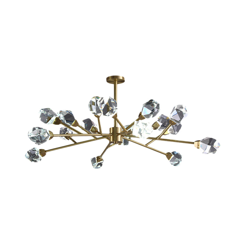 Lampadario ramificato in ottone moderno blocco cristallino moderno 9/12/18 luci a 18 litri di sospensione della camera familiare