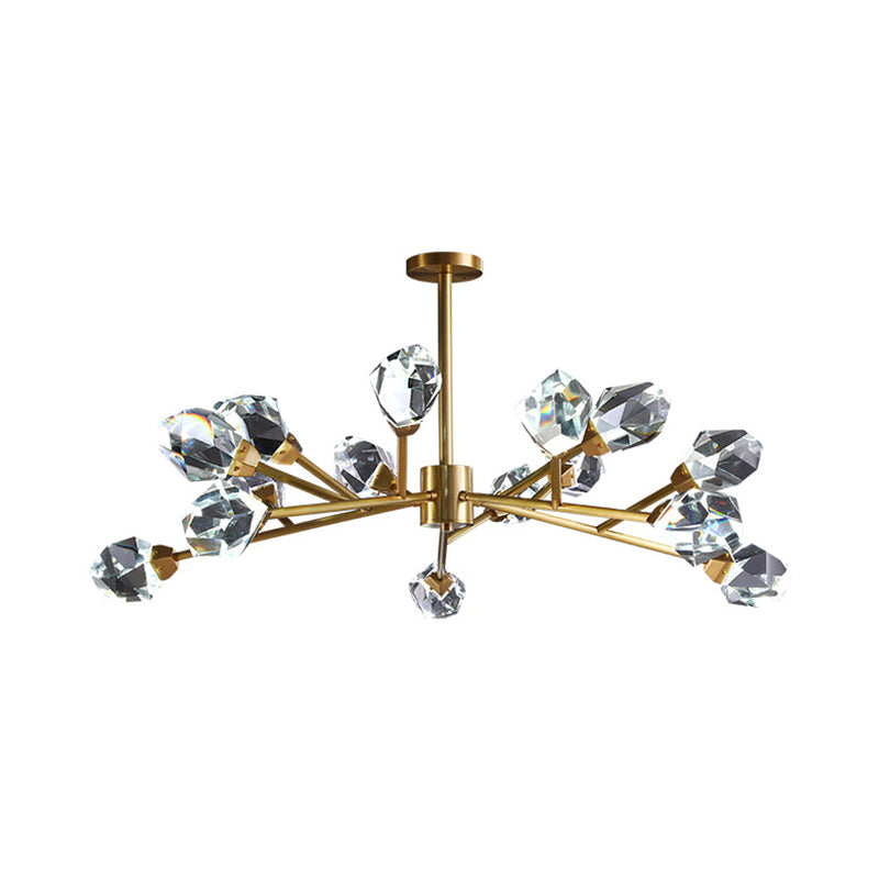 Lampadario ramificato in ottone moderno blocco cristallino moderno 9/12/18 luci a 18 litri di sospensione della camera familiare