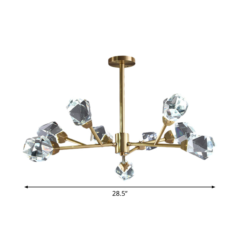 Lampadario ramificato in ottone moderno blocco cristallino moderno 9/12/18 luci a 18 litri di sospensione della camera familiare