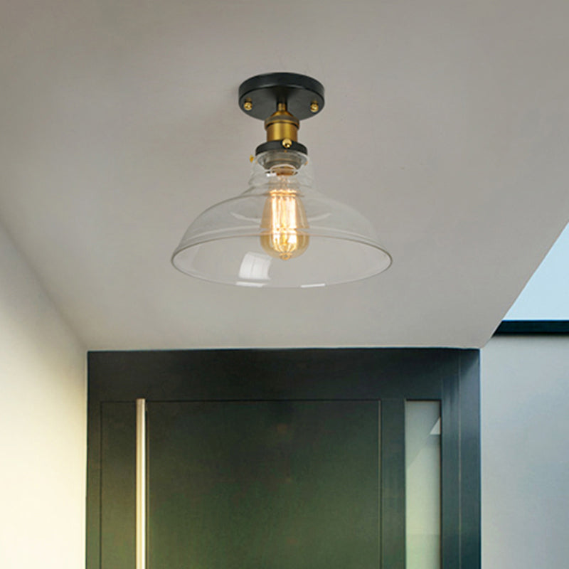 Geometry Corridor Semi Mount Lighting Farmhouse Clear Glass 1 Bulb Brass Close to Ceiling Lamp