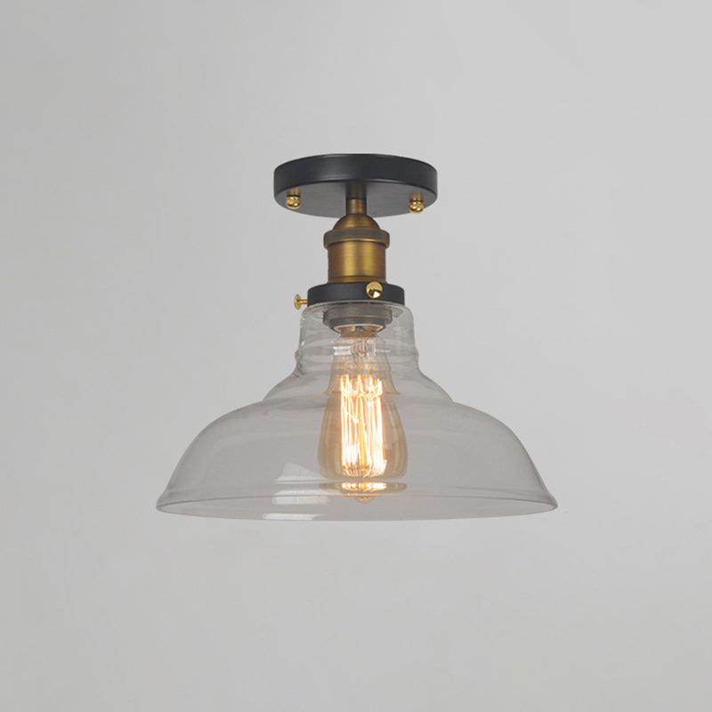 Geometry Corridor Semi Mount Lighting Farmhouse Clear Glass 1 Bulb Brass Close to Ceiling Lamp