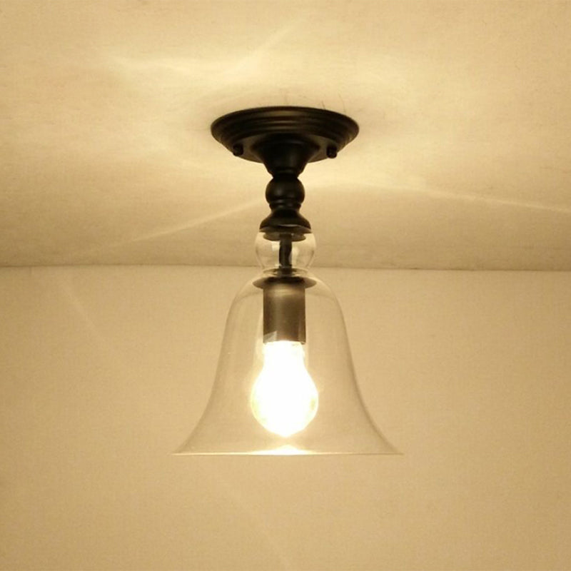 Geometry Corridor Semi Mount Lighting Farmhouse Clear Glass 1 Bulb Brass Close to Ceiling Lamp
