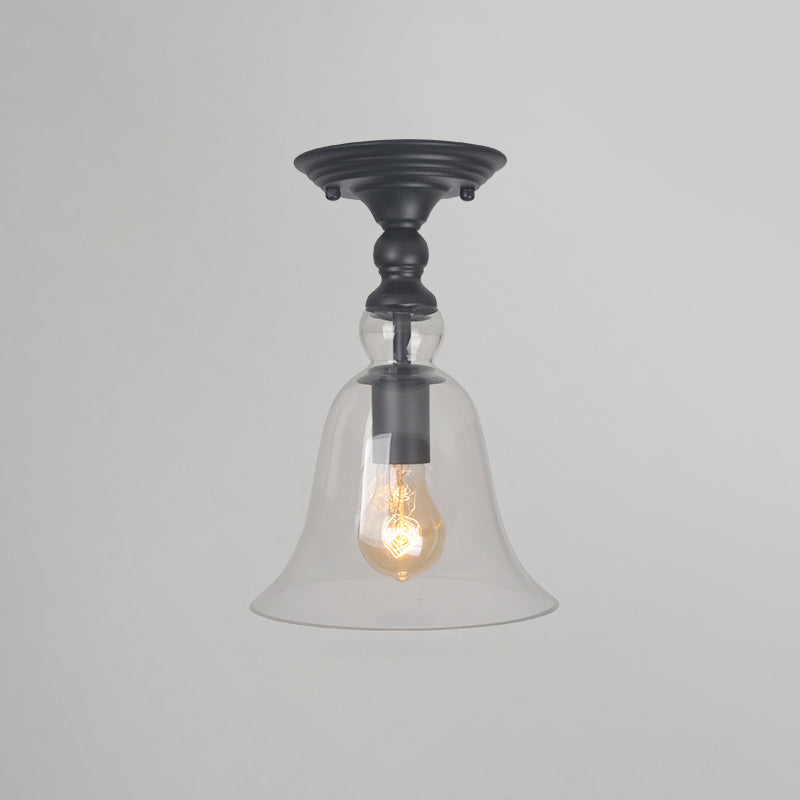 Geometry Corridor Semi Mount Lighting Farmhouse Clear Glass 1 Bulb Brass Close to Ceiling Lamp