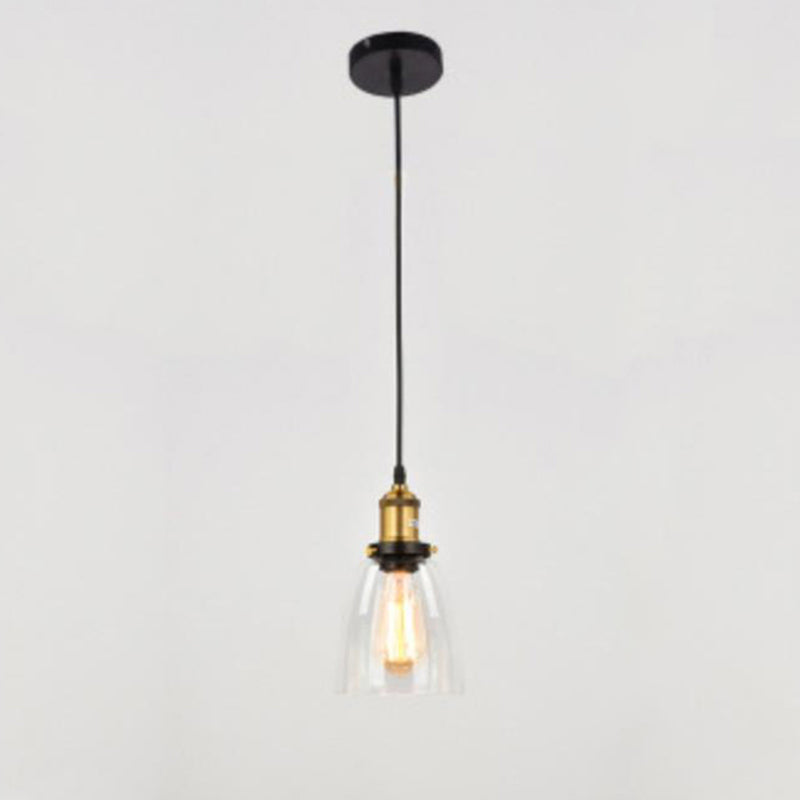 1 Bulb Drop Pendant Farmhouse Dining Room Hanging Ceiling Light with Geometry Glass Shade