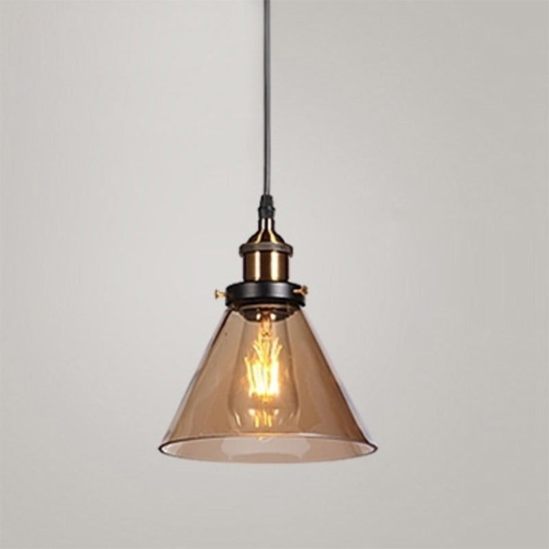 1 Bulb Drop Pendant Farmhouse Dining Room Hanging Ceiling Light with Geometry Glass Shade