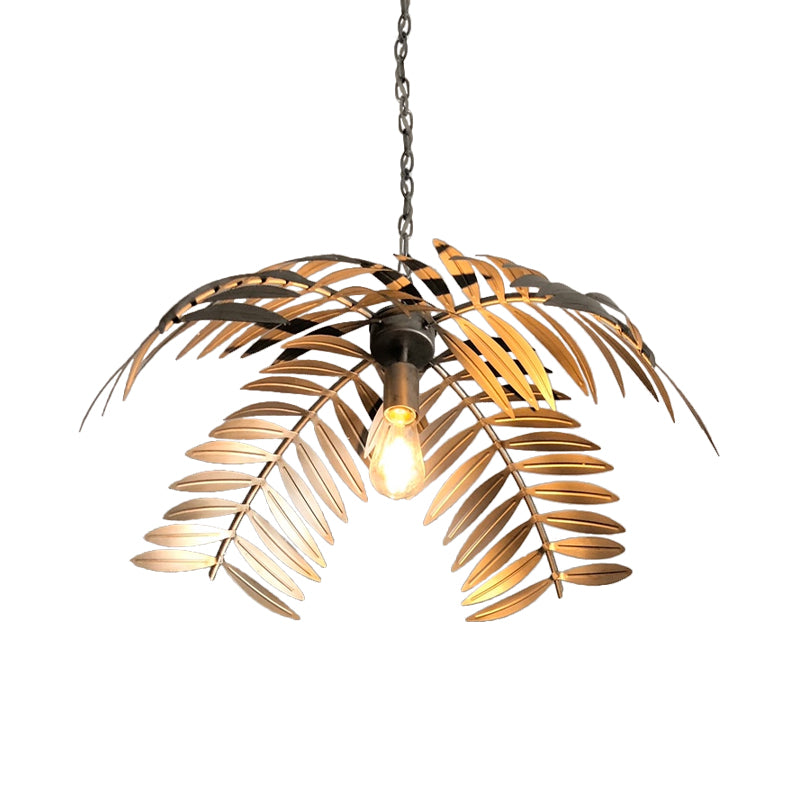 Iron Hanging Pendant Light Rural Leaf Shaped 1 Light Restaurant Ceiling Suspension Lamp