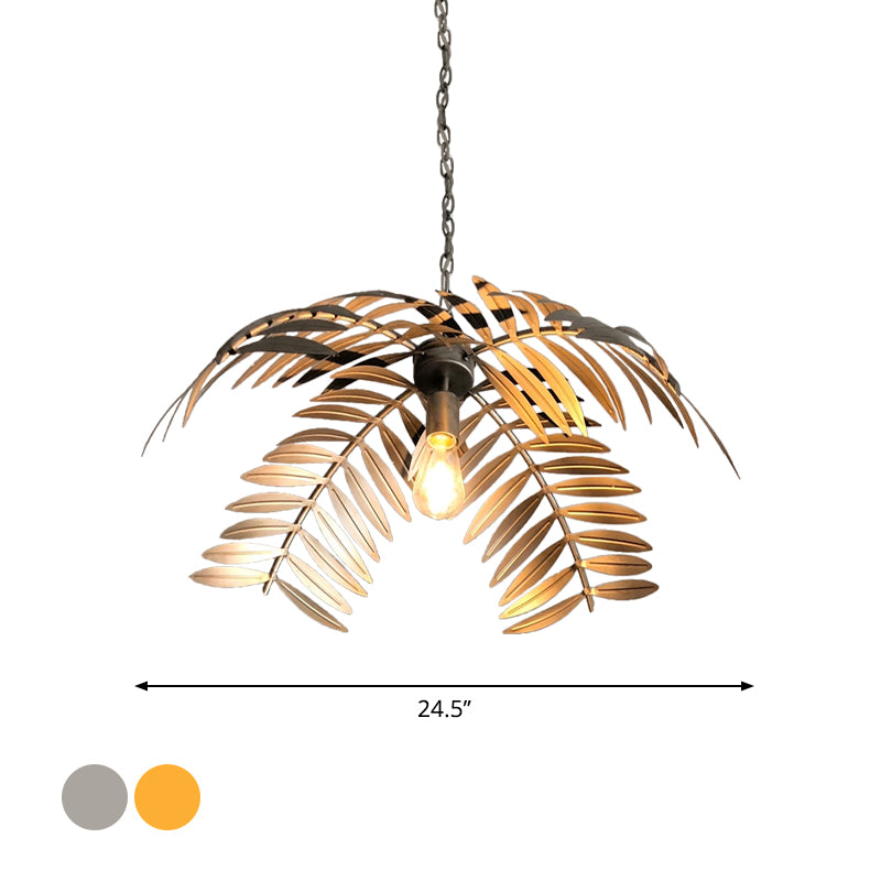 Iron Hanging Pendant Light Rural Leaf Shaped 1 Light Restaurant Ceiling Suspension Lamp