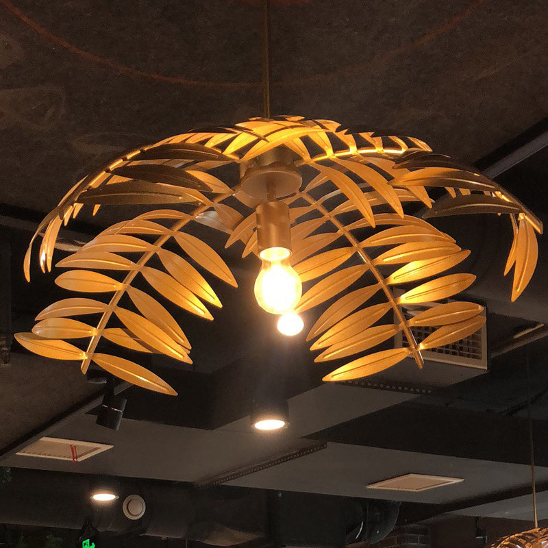 Iron Hanging Pendant Light Rural Leaf Shaped 1 Light Restaurant Ceiling Suspension Lamp