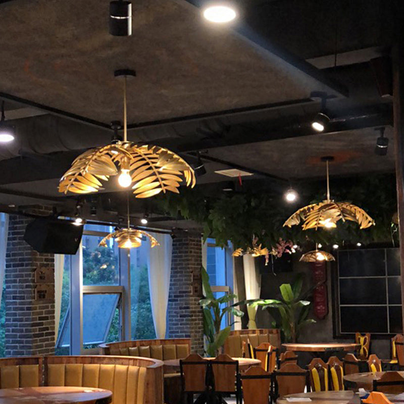 Iron Hanging Pendant Light Rural Leaf Shaped 1 Light Restaurant Ceiling Suspension Lamp