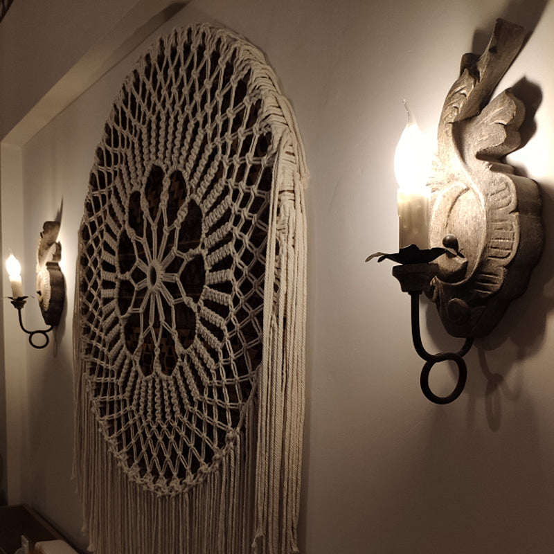 1-Head Wall Lighting Ideas Retro Candelabra Wood Wall Sconce Lighting in Grey for Hallway