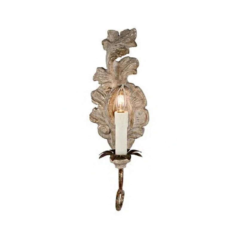 1-Head Wall Lighting Ideas Retro Candelabra Wood Wall Sconce Lighting in Grey for Hallway