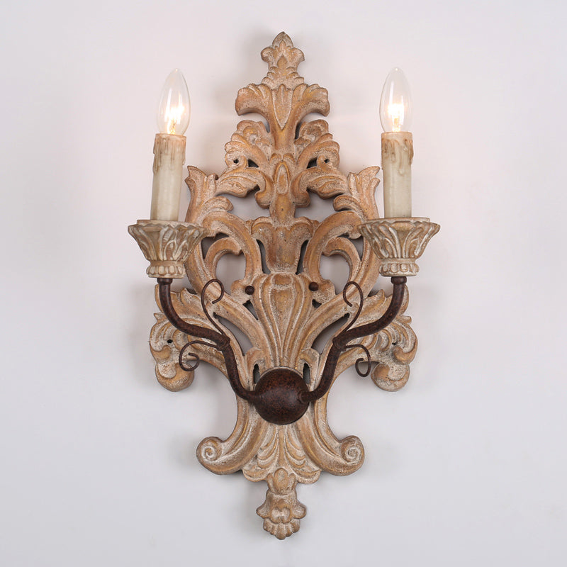 Distressed White Candle Wall Lighting Classic Wood 2-Light Porch Wall Mounted Light Fixture