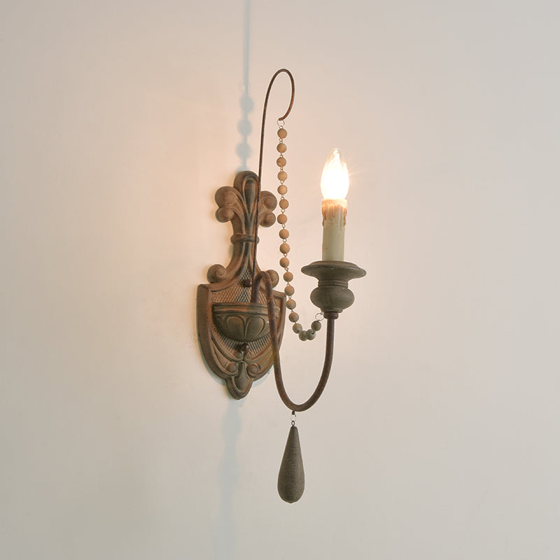 Houten roest muur licht lampje gebogen arm traditionele wandverlichtingsideeën met gesneden achterplaat