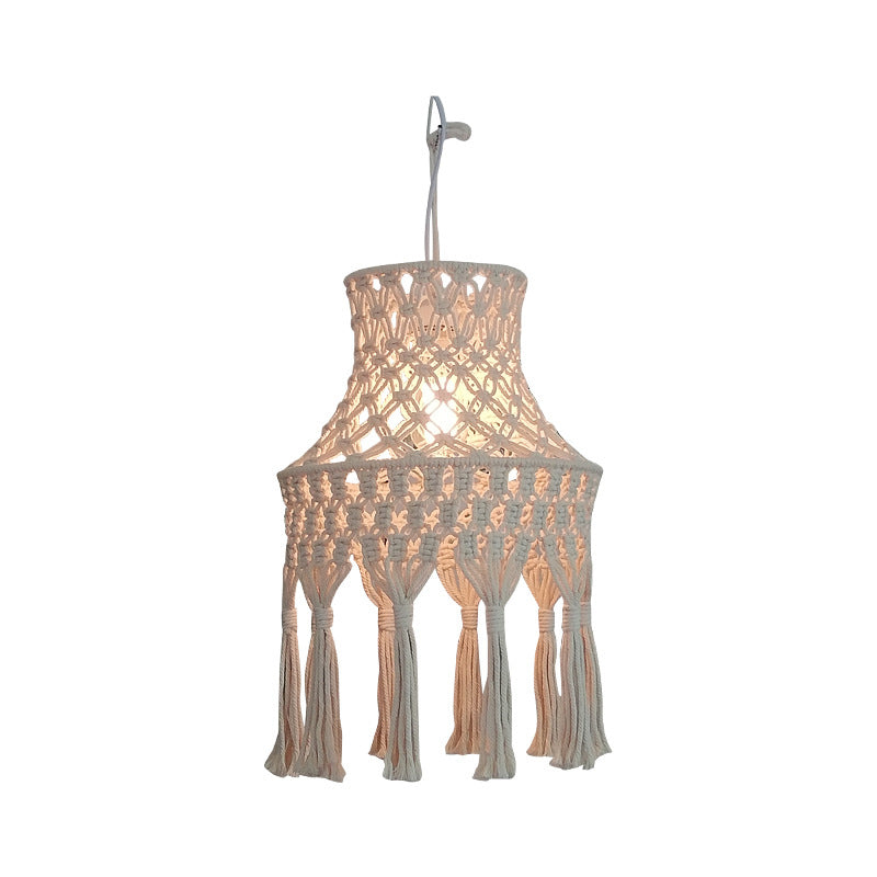 Beige Flared Suspension Light Countryside Natural Rope 1 Head Dining Room Pendant Lighting
