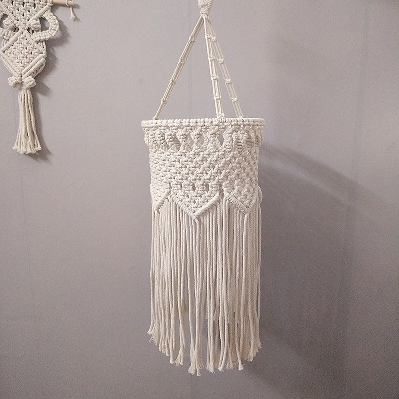 Criss-Cross Fringe Corridor Drop Lamp Rustic Hemp Rope 1 Head White Hanging Pendant Light