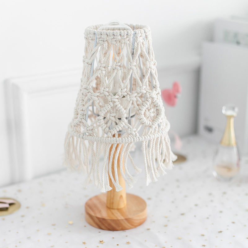 Geel kegel nachtkastje verlichting landelijk touw 1 lichte slaapkamer nachtlampje met houten basis