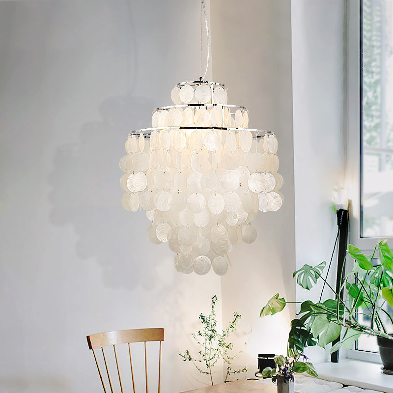 Gelaagde eetkamer hangende plafondlicht retro shell zilveren hanglampverlichting
