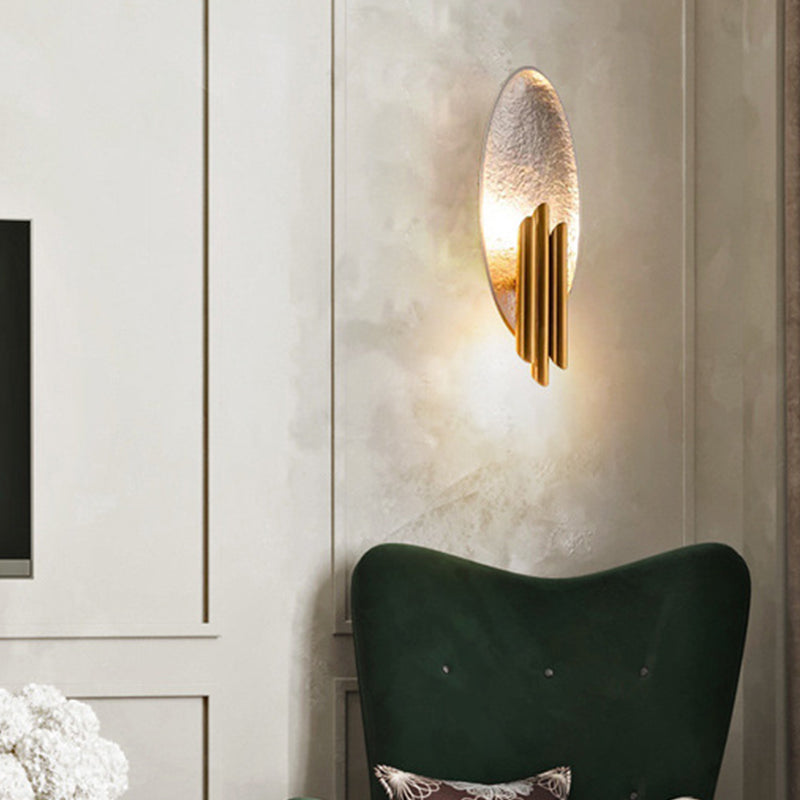 Tube Iron Wall Mount Lighting Modern 2-Light Wall Lamp Sconce with Oval Foil Backplate