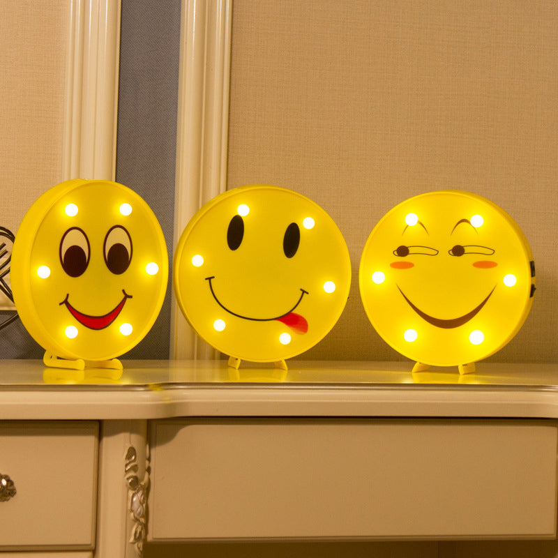 Funny Emoji Expression Wall Light Modernist Plastic Battery LED Yellow Nightstand Lamp